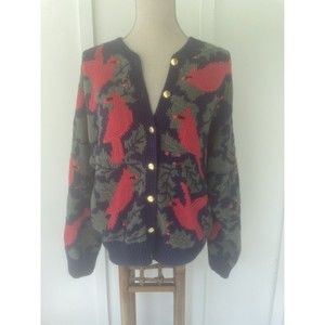 Orvis Red Cardinal Oversized Cardigan Gold Buttons Cotton Ramie XL